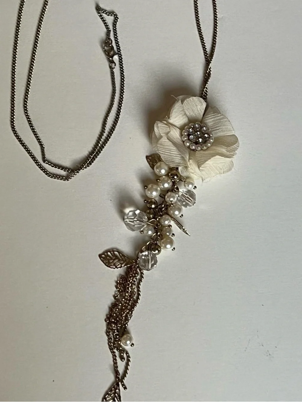 Ivory Floral Pendant Necklace with Pearl and Crystal Accents